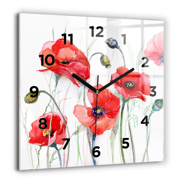 Square wall clock Painted Red Poppies