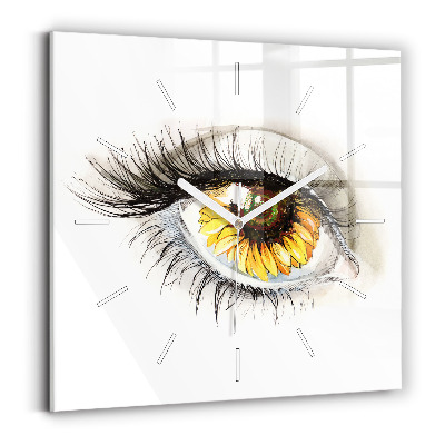 Square wall clock Sunflower flower in the eye