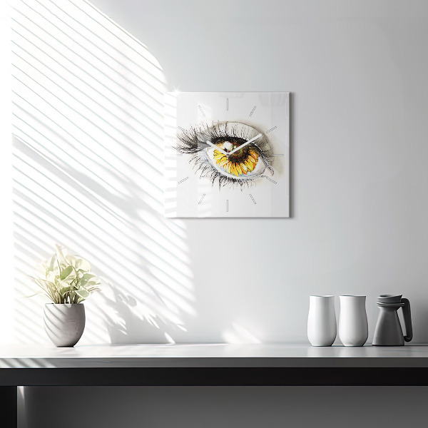 Square wall clock Sunflower flower in the eye