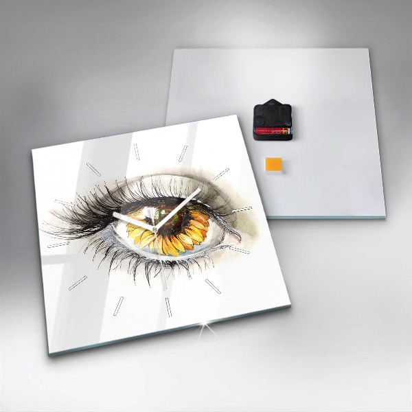 Square wall clock Sunflower flower in the eye