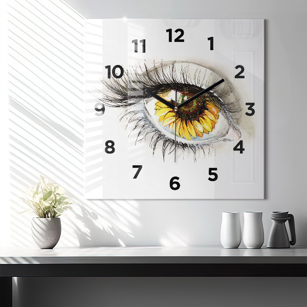 Square wall clock Sunflower flower in the eye