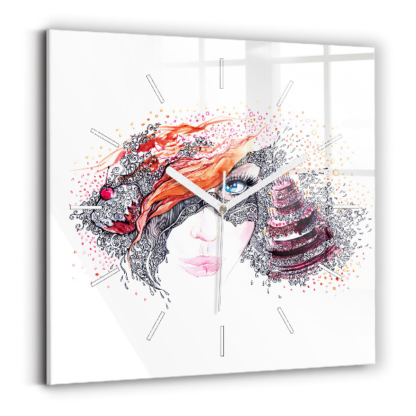 Square wall clock Sweet woman with cake