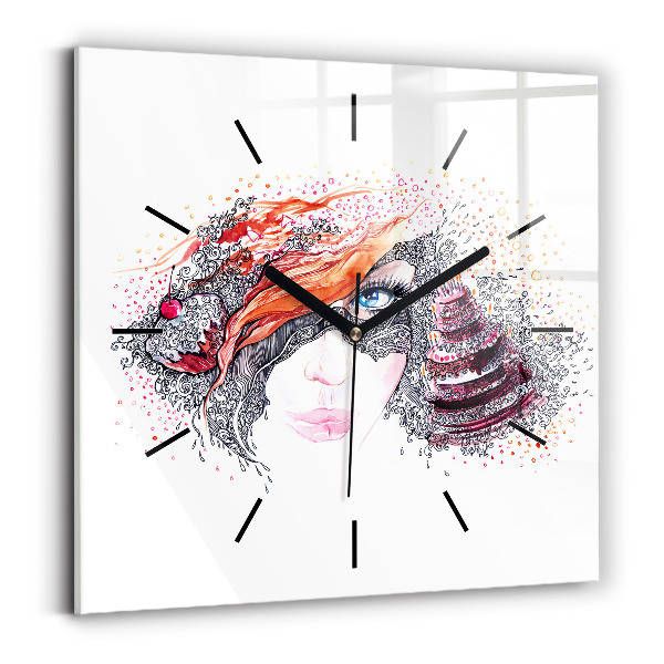 Square wall clock Sweet woman with cake