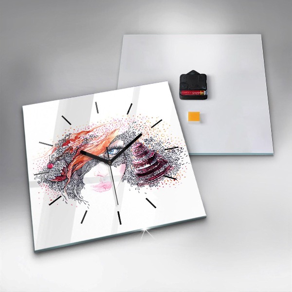 Square wall clock Sweet woman with cake