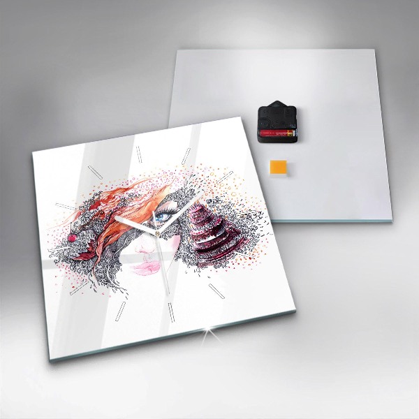 Square wall clock Sweet woman with cake