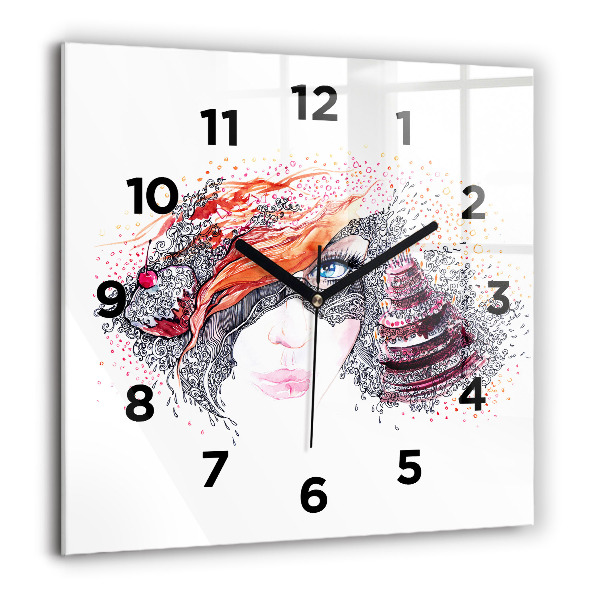 Square wall clock Sweet woman with cake