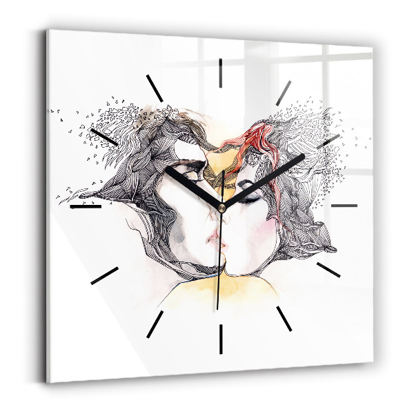 Square wall clock Love kiss drawing