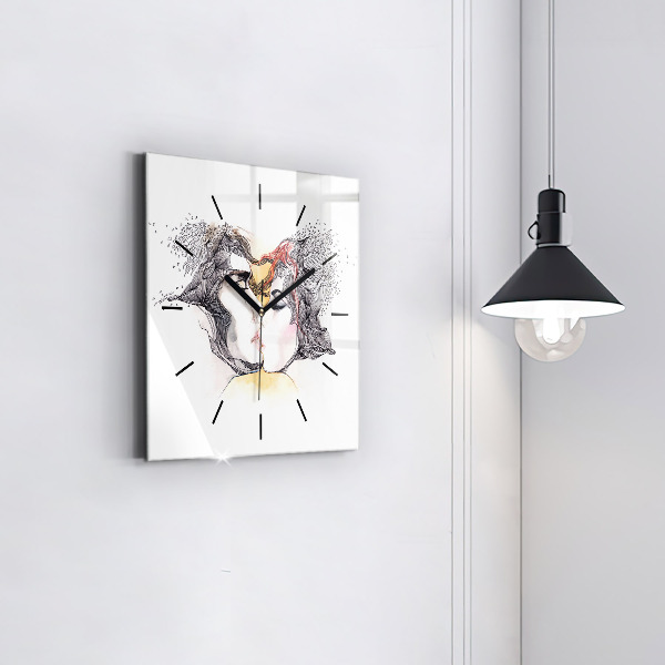 Square wall clock Love kiss drawing