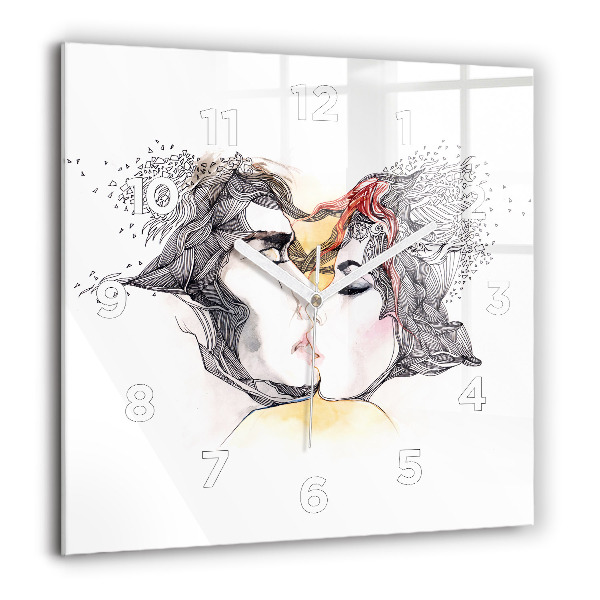 Square wall clock Love kiss drawing