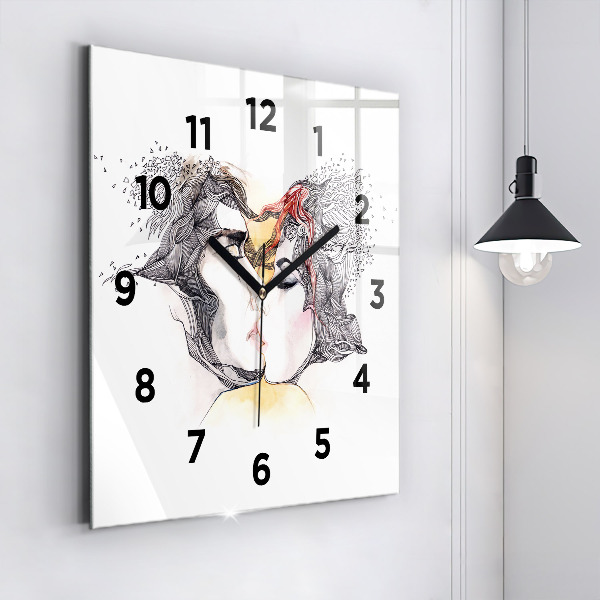 Square wall clock Love kiss drawing
