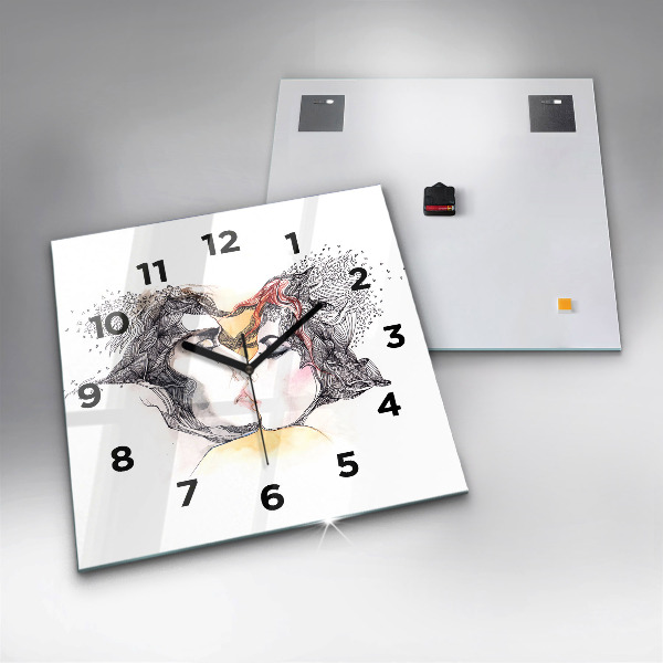 Square wall clock Love kiss drawing