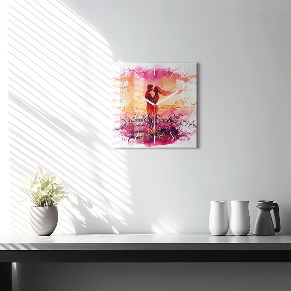 Square wall clock Watercolor couple in love