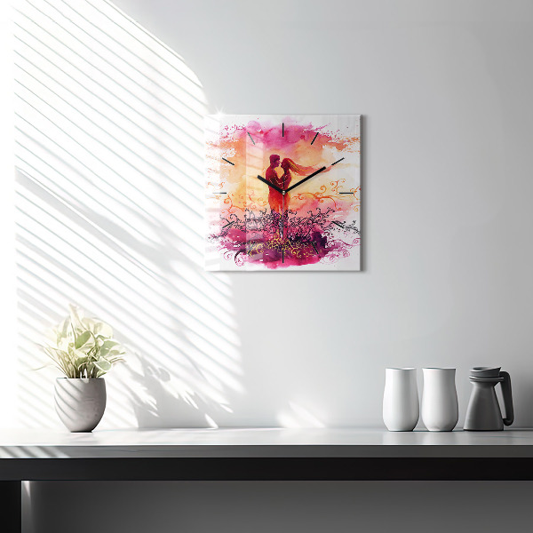 Square wall clock Watercolor couple in love