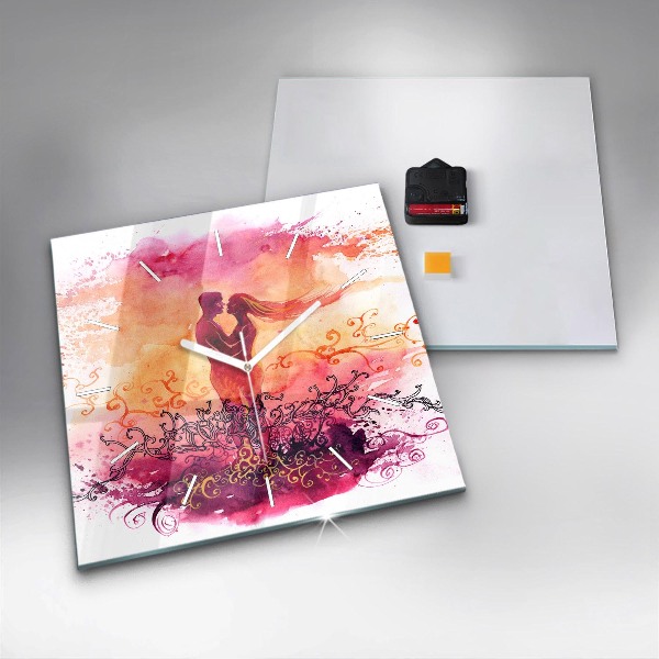 Square wall clock Watercolor couple in love