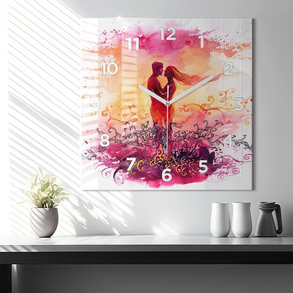 Square wall clock Watercolor couple in love