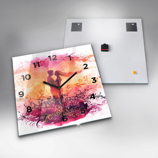 Square wall clock Watercolor couple in love