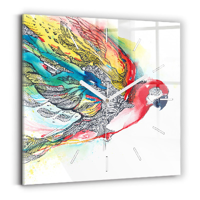 Square wall clock Colorful Parrot in Flight