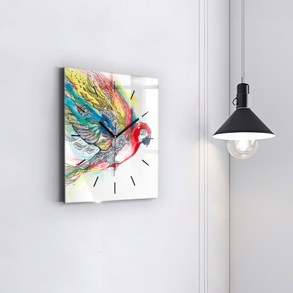 Square wall clock Colorful Parrot in Flight