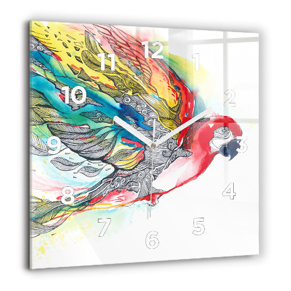 Square wall clock Colorful Parrot in Flight