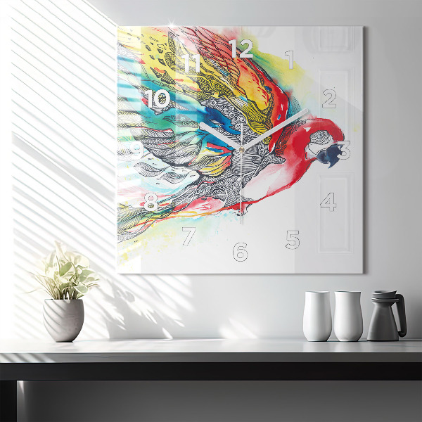 Square wall clock Colorful Parrot in Flight