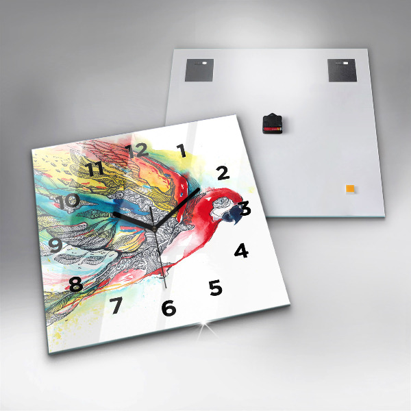 Square wall clock Colorful Parrot in Flight