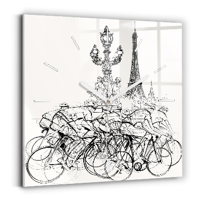 Square wall clock Cycling race drawing