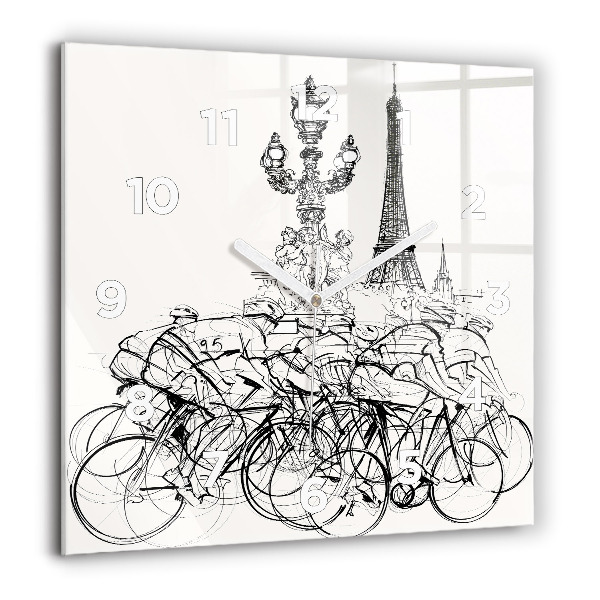 Square wall clock Cycling race drawing
