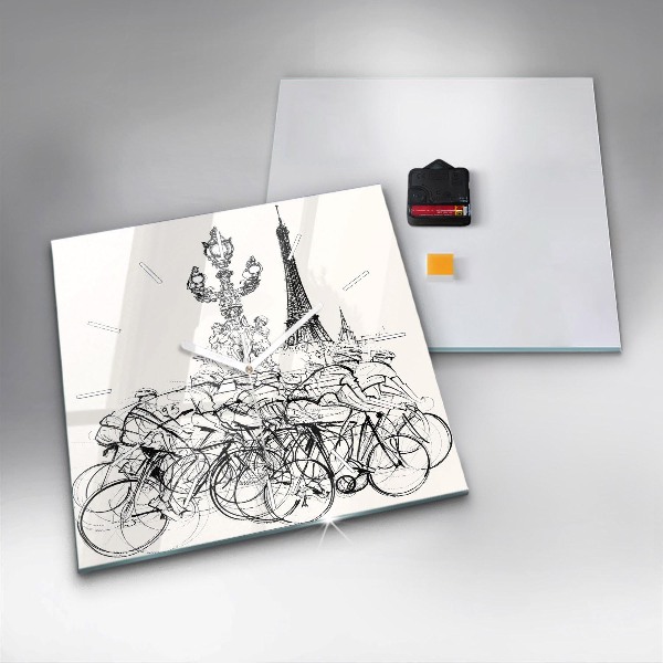 Square wall clock Cycling race drawing