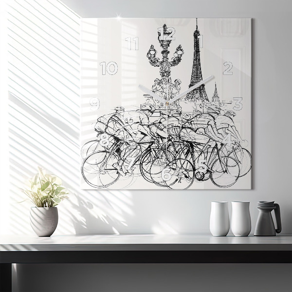 Square wall clock Cycling race drawing