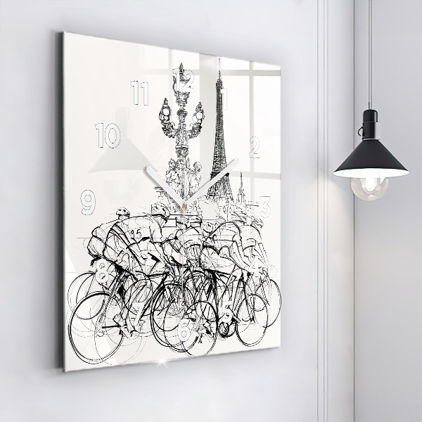 Square wall clock Cycling race drawing