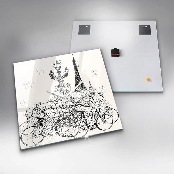 Square wall clock Cycling race drawing