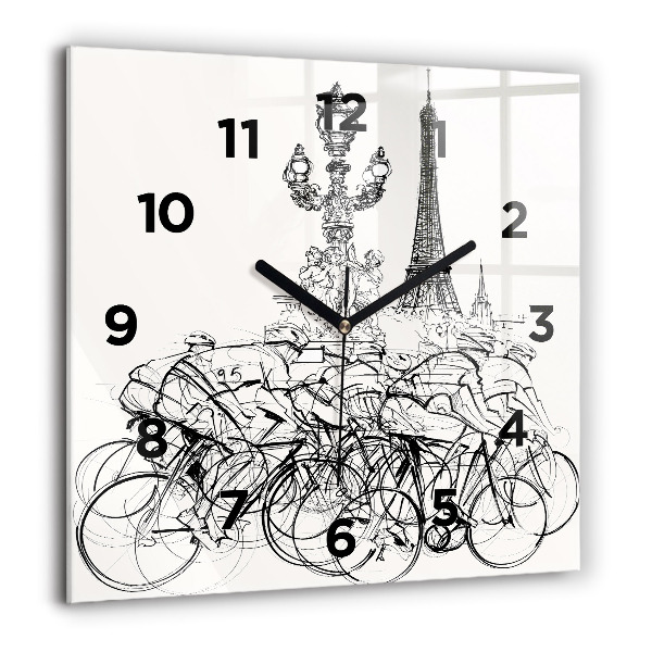 Square wall clock Cycling race drawing