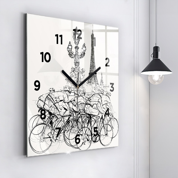 Square wall clock Cycling race drawing