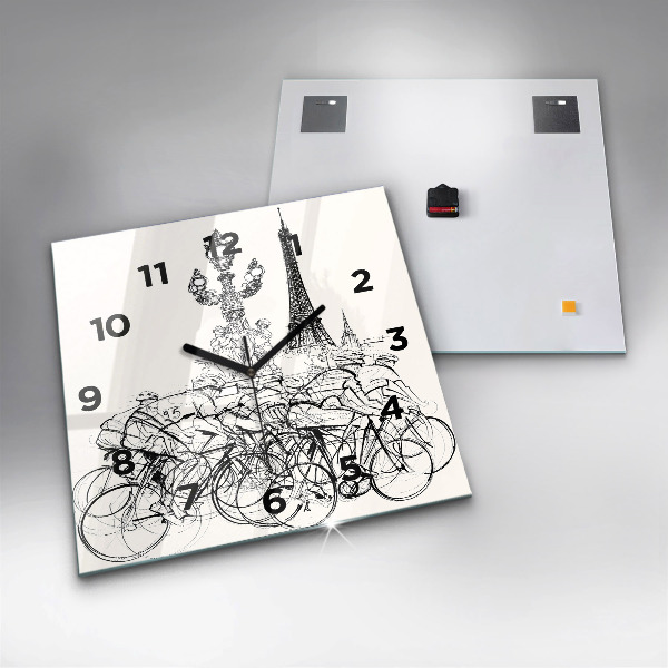 Square wall clock Cycling race drawing