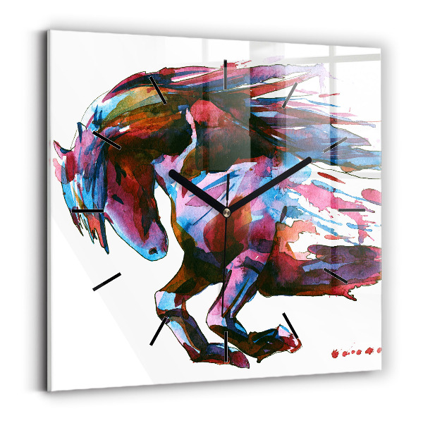 Square wall clock A horse on the run