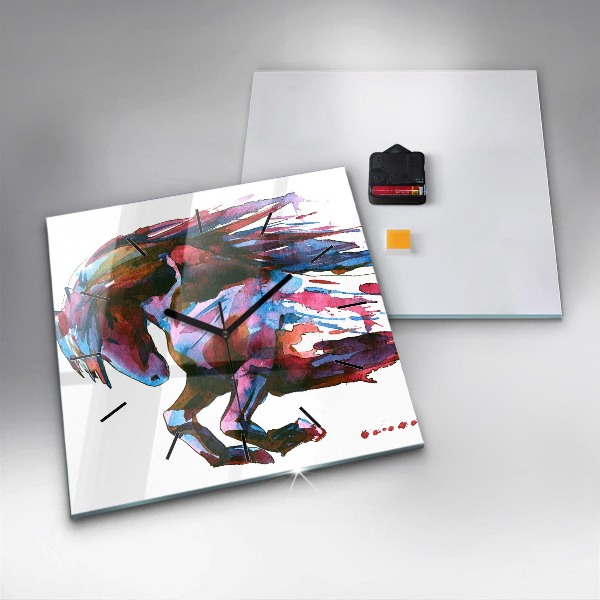 Square wall clock A horse on the run