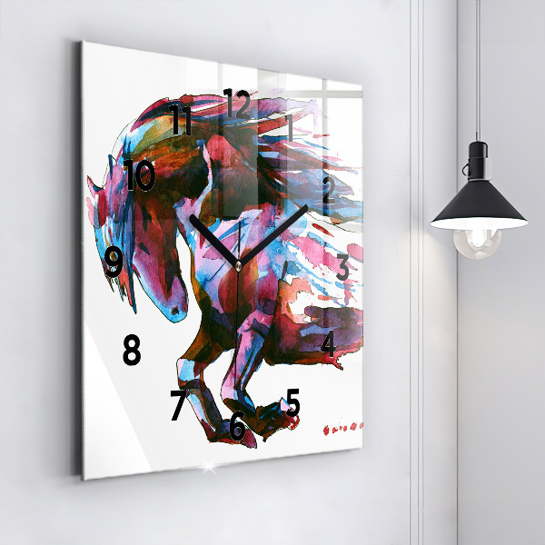 Square wall clock A horse on the run