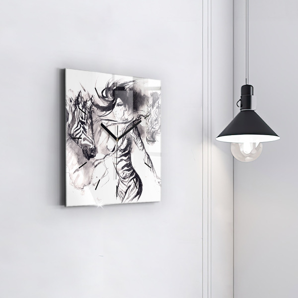 Square wall clock Woman and zebras
