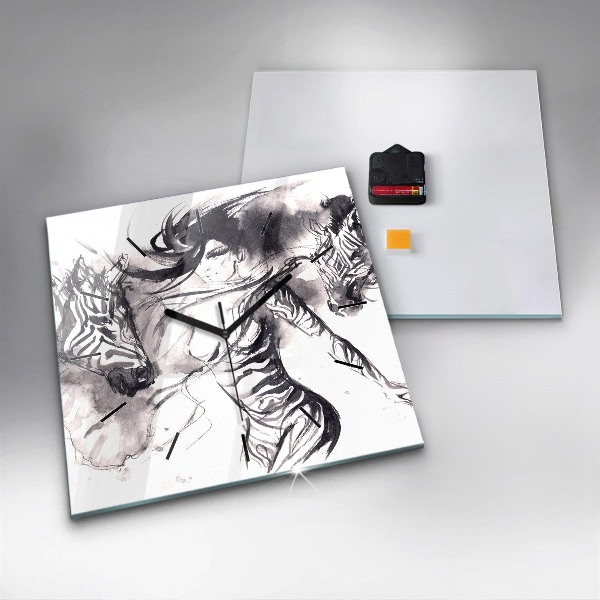 Square wall clock Woman and zebras