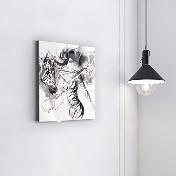 Square wall clock Woman and zebras