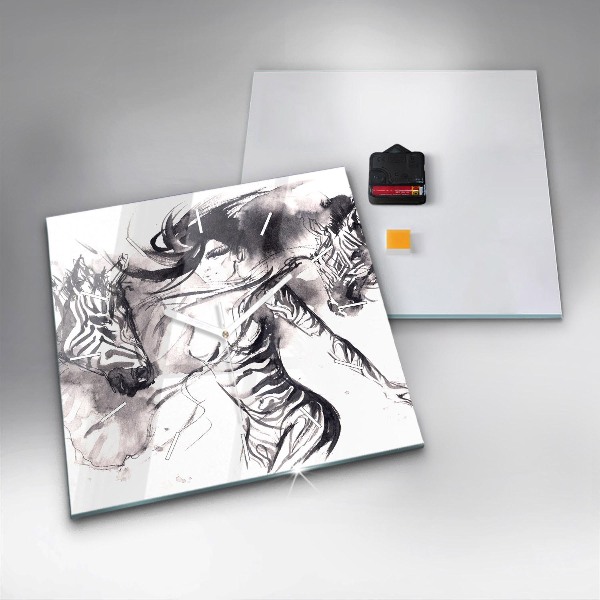 Square wall clock Woman and zebras