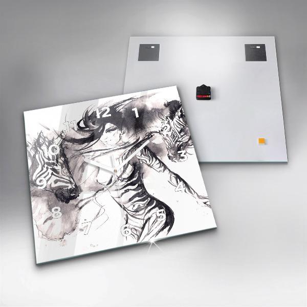 Square wall clock Woman and zebras