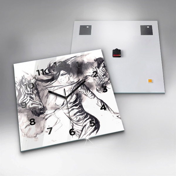 Square wall clock Woman and zebras