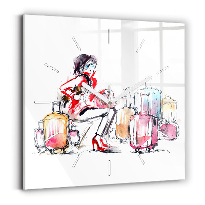 Square wall clock Woman with suitcases