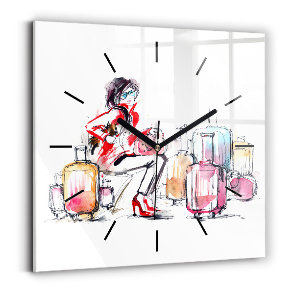 Square wall clock Woman with suitcases