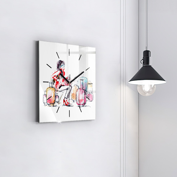 Square wall clock Woman with suitcases