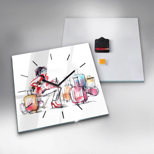 Square wall clock Woman with suitcases