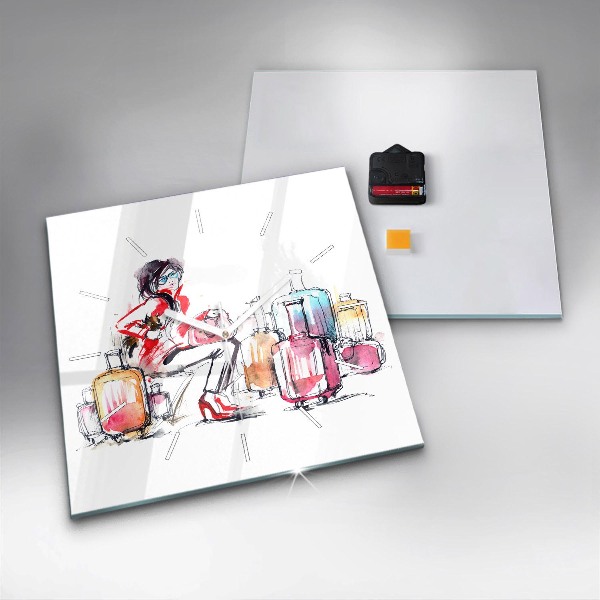 Square wall clock Woman with suitcases