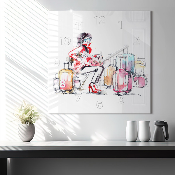 Square wall clock Woman with suitcases
