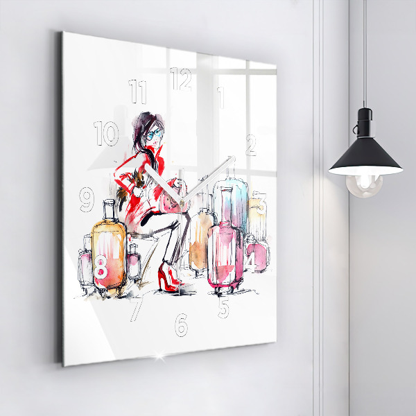 Square wall clock Woman with suitcases